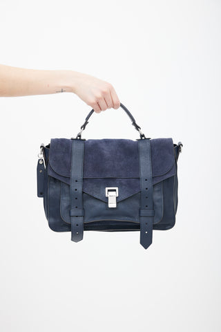 Proenza Schouler Navy Suede 
Leather PS1 Shoulder Bag