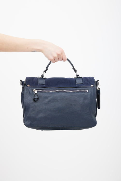 Proenza Schouler Navy Suede 
Leather PS1 Shoulder Bag