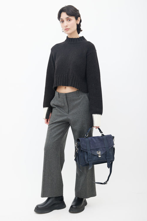 Proenza Schouler Navy Suede 
Leather PS1 Shoulder Bag