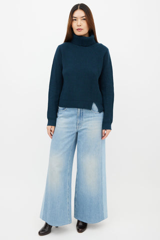 Proenza Schouler Teal Wool 
Cashmere Knit Turtleneck Sweater