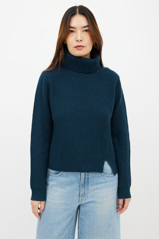 Proenza Schouler Teal Wool 
Cashmere Knit Turtleneck Sweater