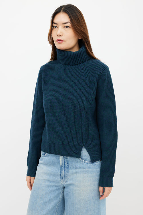 Proenza Schouler Teal Wool 
Cashmere Knit Turtleneck Sweater