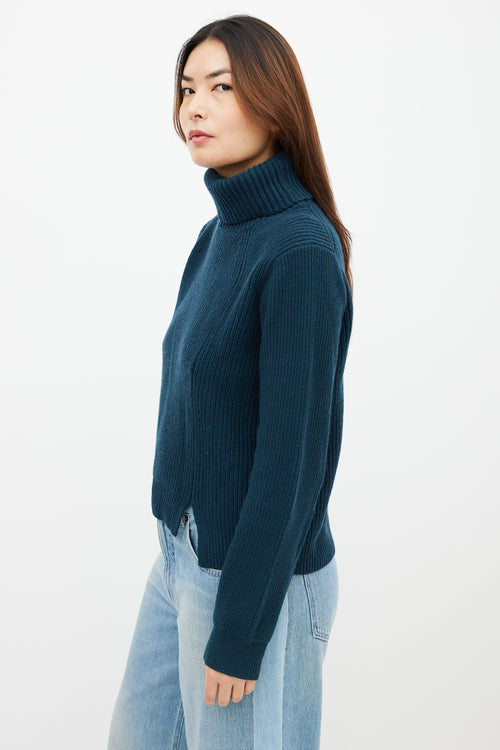 Proenza Schouler Teal Wool 
Cashmere Knit Turtleneck Sweater