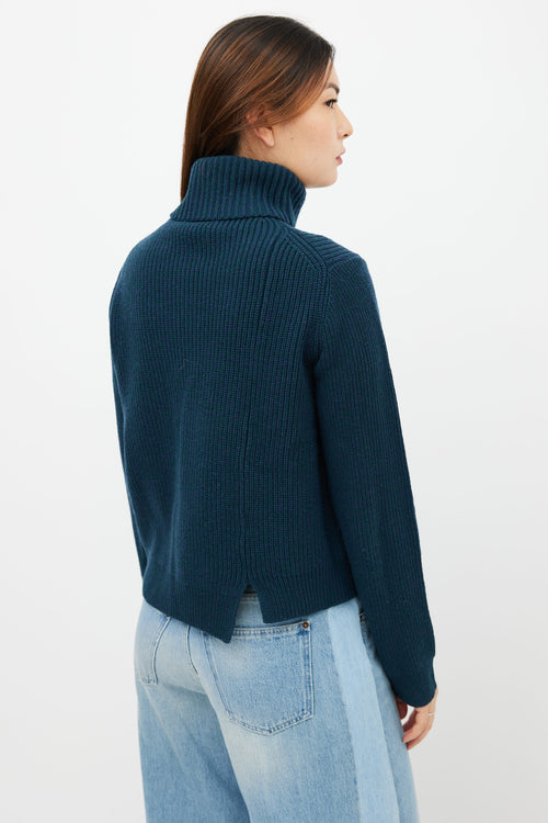 Proenza Schouler Teal Wool 
Cashmere Knit Turtleneck Sweater