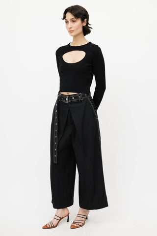 Proenza Schouler Black Contrast Stitch Belted Pant