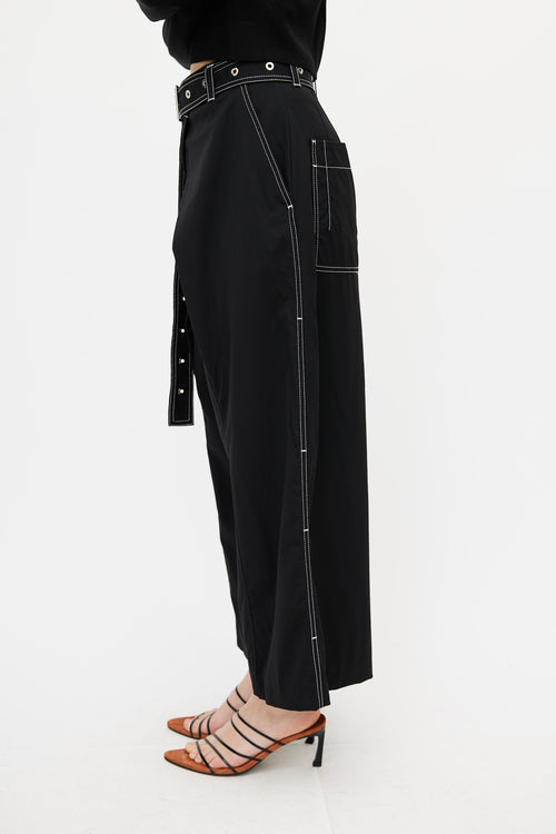 Proenza Schouler Black Contrast Stitch Belted Pant