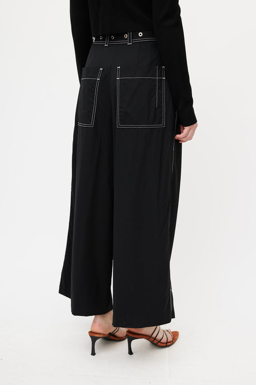 Proenza Schouler Black Contrast Stitch Belted Pant