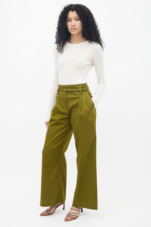 Proenza Schouler Green Wide Leg Belted Trouser