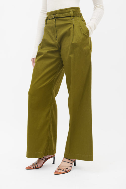 Proenza Schouler Green Wide Leg Belted Trouser