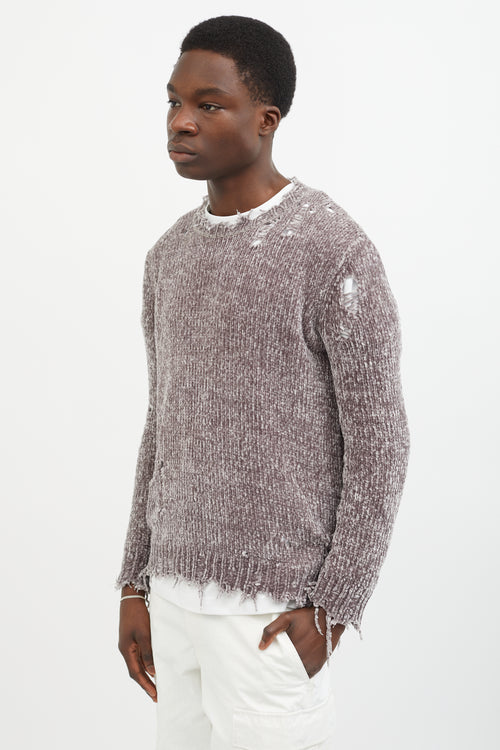 R15 Grey Knit Distressed Chenille Crewneck Sweater