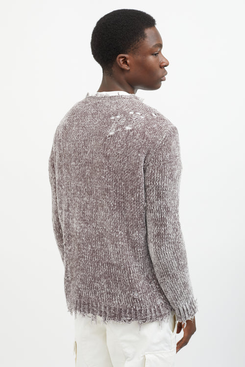 R17 Grey Knit Distressed Chenille Crewneck Sweater