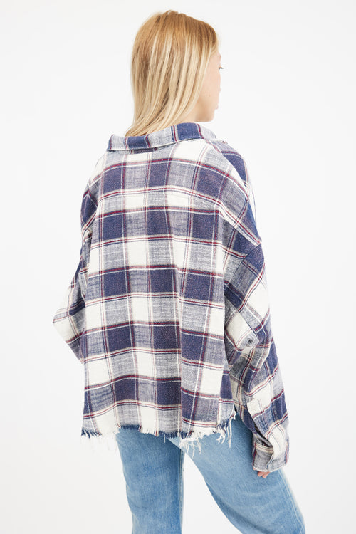 R13 Navy 
White Plaid Cropped Work Shirt