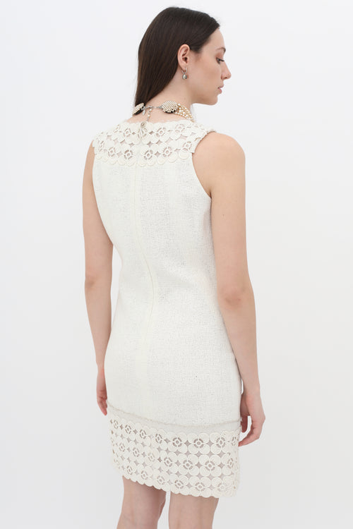 Chanel Cream Embroidered Lace Shift Dress