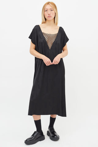 Raf Simons SS 2022 Black Satin Mesh Panel Dress