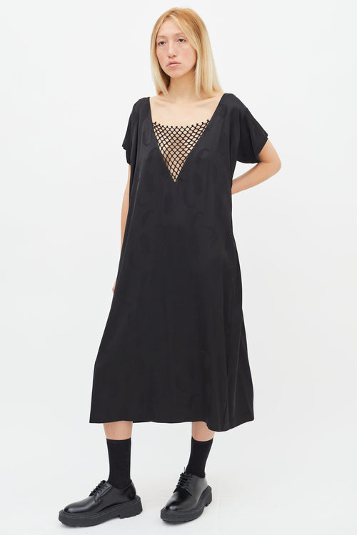 Raf Simons SS 2022 Black Satin Mesh Panel Dress