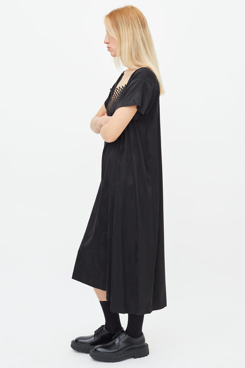 Raf Simons SS 2022 Black Satin Mesh Panel Dress