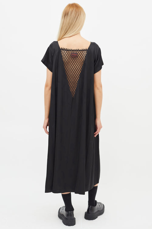 Raf Simons SS 2022 Black Satin Mesh Panel Dress