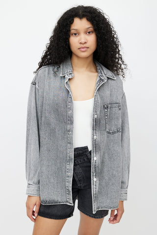 Rag 
Bone Grey Acid Wash Broken-In Cotton Shirt