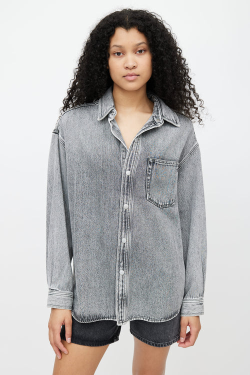 Rag 
Bone Grey Acid Wash Broken-In Cotton Shirt