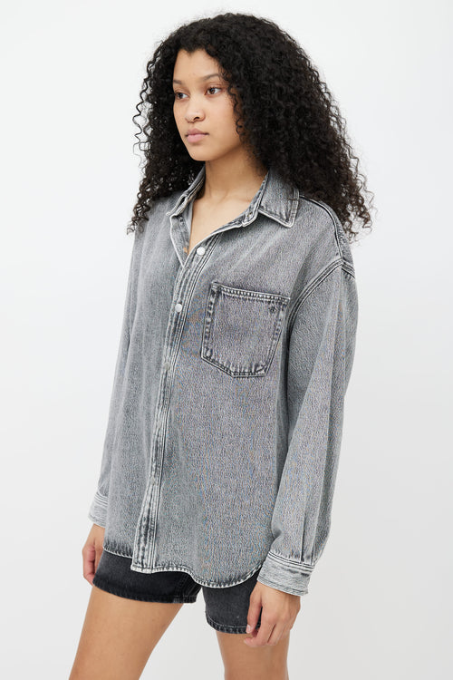 Rag 
Bone Grey Acid Wash Broken-In Cotton Shirt