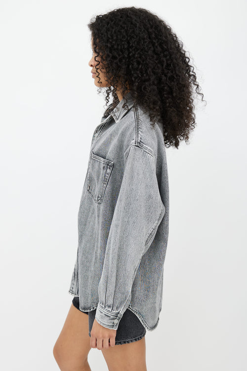 Rag 
Bone Grey Acid Wash Broken-In Cotton Shirt