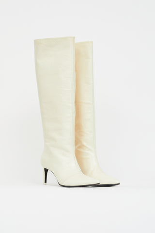 Rag 
Bone Cream Leather Pointed Knee High Boot