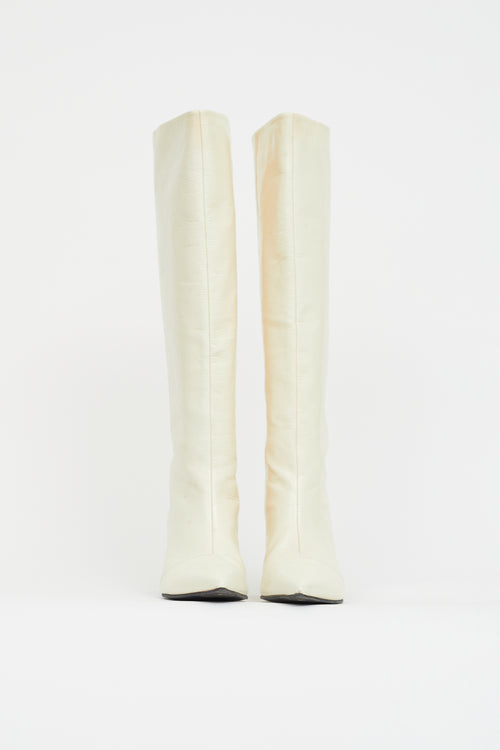 Rag 
Bone Cream Leather Pointed Knee High Boot