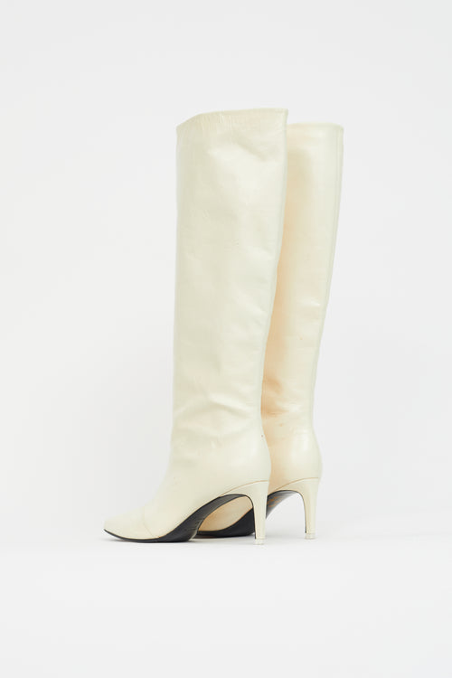 Rag 
Bone Cream Leather Pointed Knee High Boot