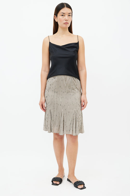 Ralph Lauren Grey Beaded Pleated Skirt