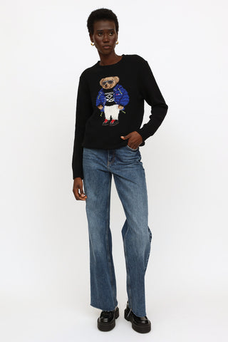 Ralph Lauren Black Embroidered Knit Sweater