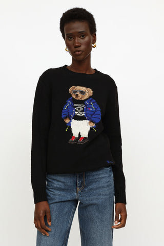 Ralph Lauren Black Embroidered Knit Sweater