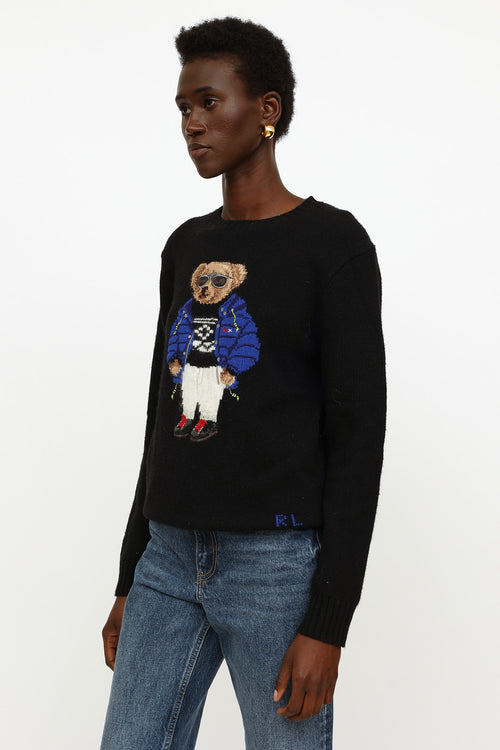 Ralph Lauren Black Embroidered Knit Sweater