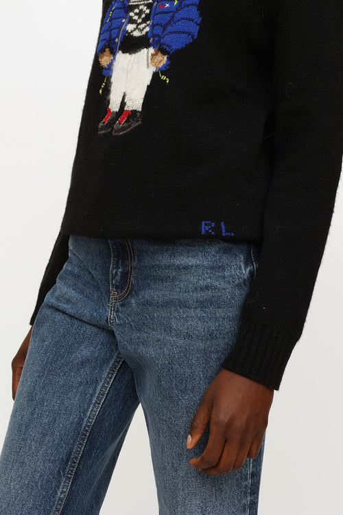 Ralph Lauren Black Embroidered Knit Sweater