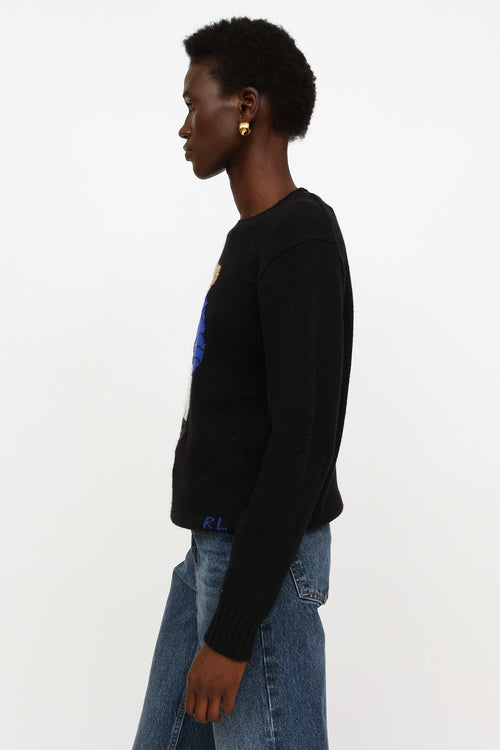 Ralph Lauren Black Embroidered Knit Sweater