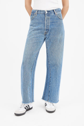 Re/Done x Levi
s Blue High Rise Wide Leg Jeans