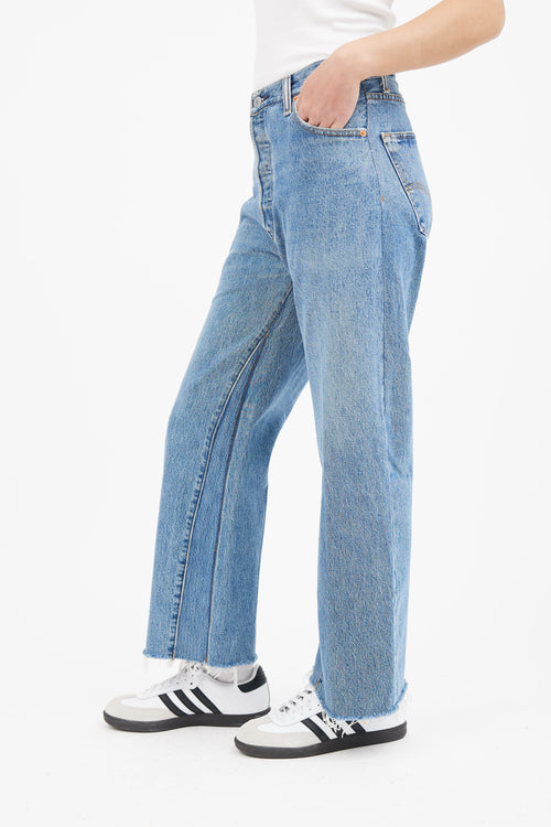 Re/Done x Levi
s Blue High Rise Wide Leg Jeans