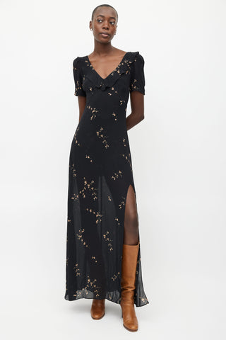 Reformation Black Floral Print Maxi Dress