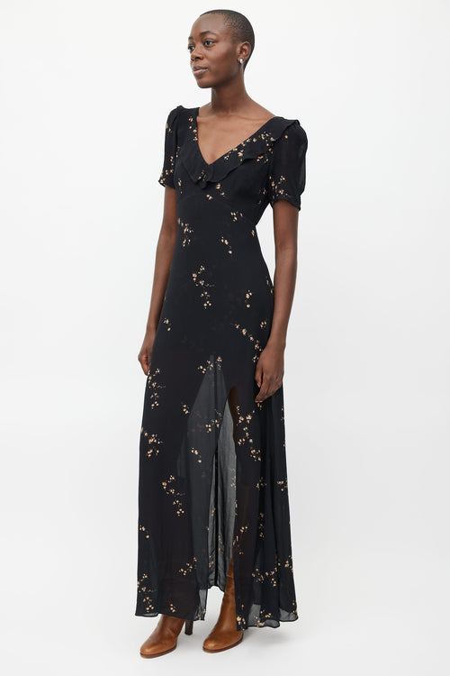 Reformation Black Floral Print Maxi Dress