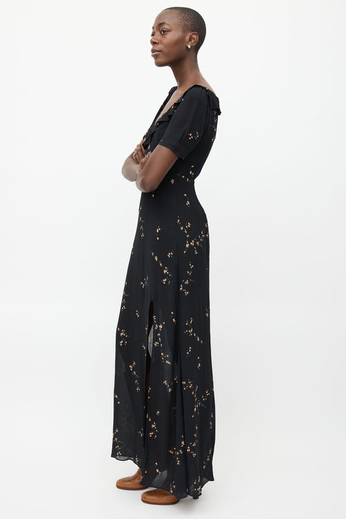 Reformation Black Floral Print Maxi Dress