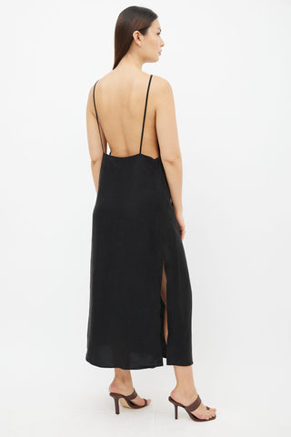 Reformation Black Linen Sleeveless Midi Dress