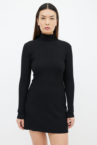 Reformation Black Rib Turtleneck Short Dress