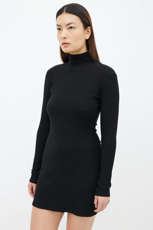 Reformation Black Rib Turtleneck Short Dress