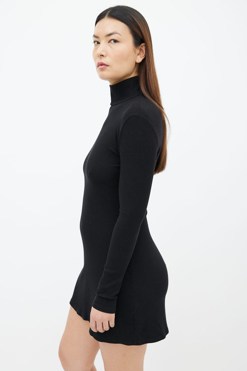 Reformation Black Rib Turtleneck Short Dress