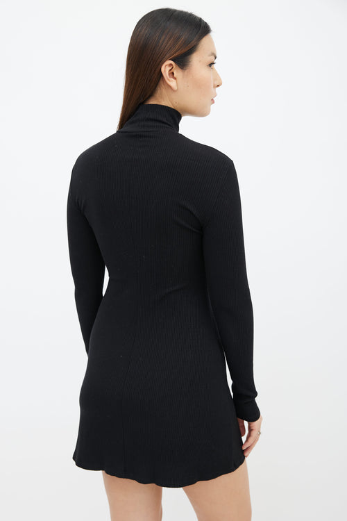 Reformation Black Rib Turtleneck Short Dress