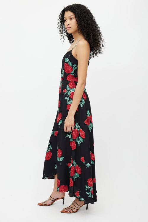 Reformation Black 
Red Floral Dress