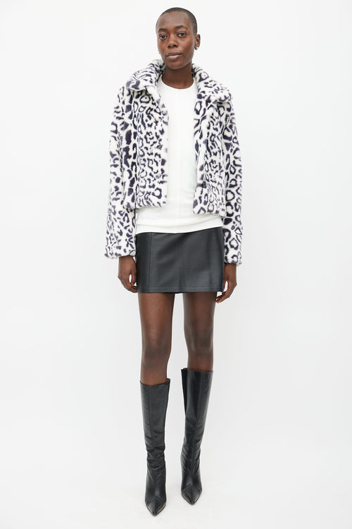 Reformation Black 
White Print Faux Fur  Jacket