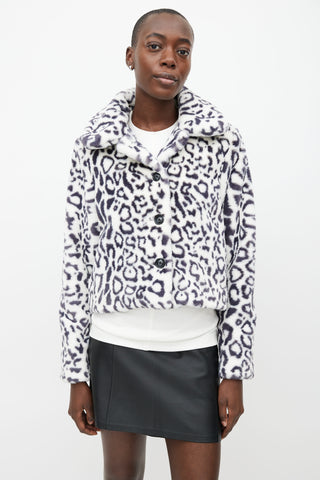 Reformation Black 
White Print Faux Fur  Jacket