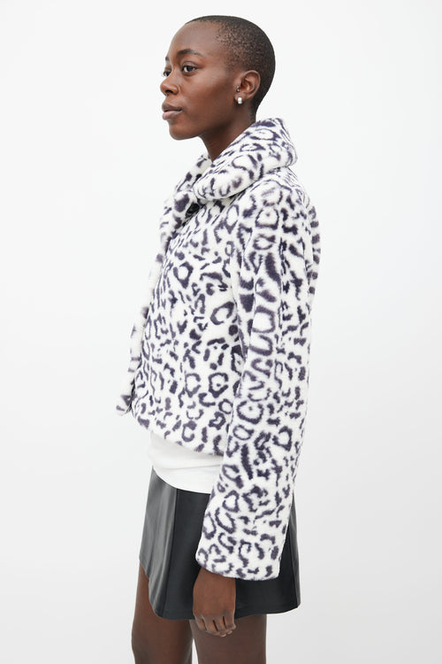 Reformation Black 
White Print Faux Fur  Jacket