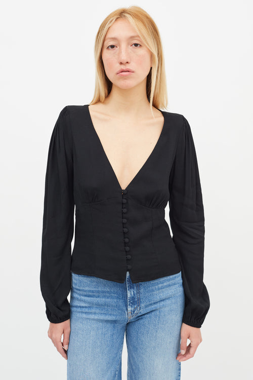 Reformation Black Nell Long Sleeve Blouse