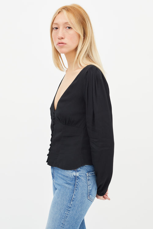 Reformation Black Nell Long Sleeve Blouse